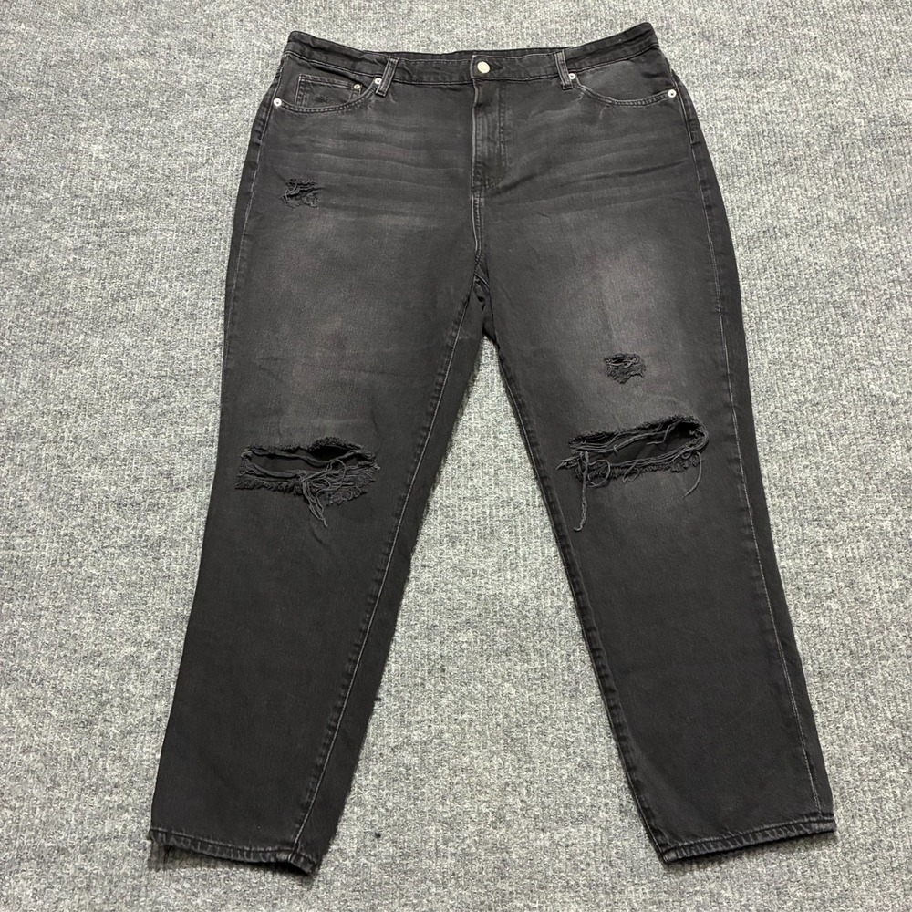 &Denim by H&M Mom Shorts Ultra Highwaist Jeans Size 18 Black‎ Distressed Denim
